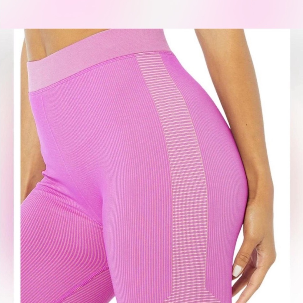 Alo Yoga Pink Illusion Seamless High Waist  in electric violet and acid lime - Picture 5 of 6